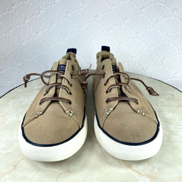Sperry Sneakers Women 9.5 Brown Canvas Pier View Elastic Back Casual Chic Shoes - Picture 3 of 13